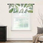 Summer Palm Leaf Sheer Valance Curtains, Green Tropical Plants Nature Leaves Modern Light Filtering Kitchen Valances Rod Pocket Voile Curtain Window Treatment for Bedroom/Living Room/Basement 54Wx18L