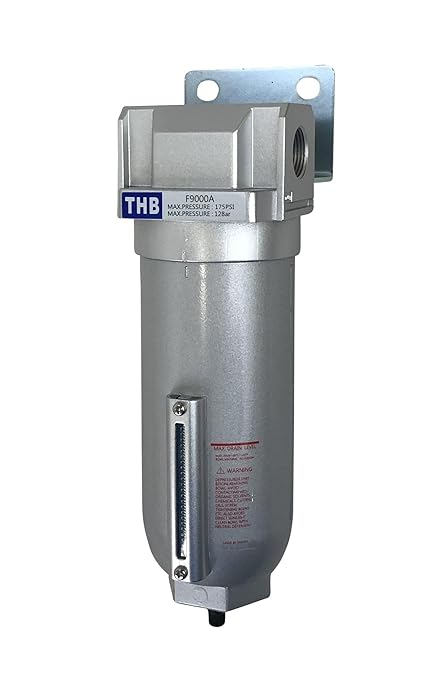 1/2" NPT Industrial Particulate Filter, Removes Water, Moisture, Debris from Compressed Air Lines, 11oz Bowl (175 PSI Max)