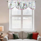Spring Tie Up Valance Curtains for Windows, Kitchen Curtains Window Shades, Bicycles Botanical Leaves Rose Colorful Stripes Light Filtering Roman Curtain Valances for Bedroom/Bathroom/Cafe 42"x12"