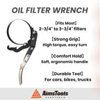 Oil Filter Wrench Tool with Positive Grip Handle for Cars & Motorcycles | Adjustable Torque System | Multi-Purpose Removal Tool from 2-3/4 inch to 3-3/4 inch(70 mm to 95 mm)
