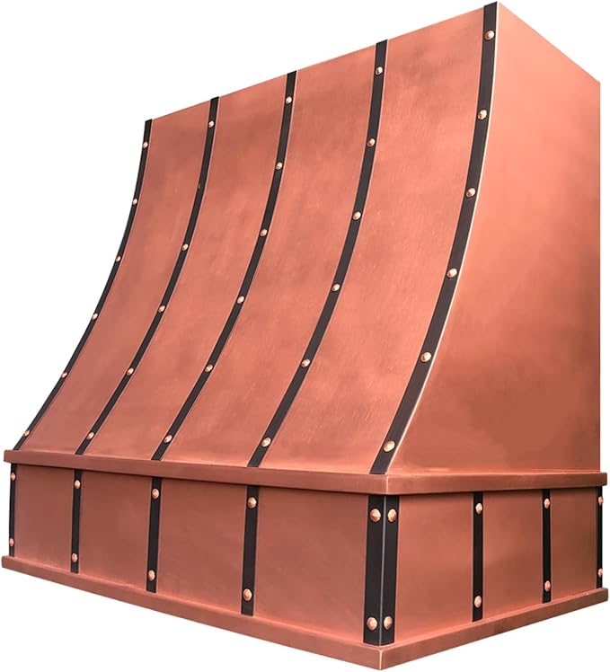 CT Copper Tailor Sloped Copper Vent Hood Island Mount,42'' W,39''H, 1150 CFM Exhaust Fan,Stainless Steel Vent,LED Light,Dishwasher-Safe Baffle Filters,VH8TR1