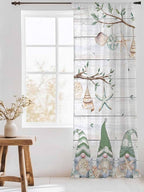 Sheer Curtains 96 Inches Long, Sage Green Gnomes Semi Sheer Curtains Light Filtering Window Treatment, Eucalypus Coastal Anchor Retro Wood Privacy Voile Drapes for Living Room Bedroom 52x96 Inch