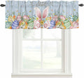 Easter Curtain Valances for Windows, Kitchen Valance Window Treatment, Spring Eggs Rabbit Ear Flowers Wooden Grain Light Filtering Block Curtains for Bathroom/Bedroom/Living Room 60'' x 18''