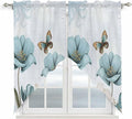 Blue Tulips Swag Valances for Windows, Watercolor Flowers Butterfly Spring Farmhouse Blue Rod Pocket Kitchen Curtains Valance, Kitchen Window Curtains Swag for Cafe Living Room, 2 Panels, 36x63 inch