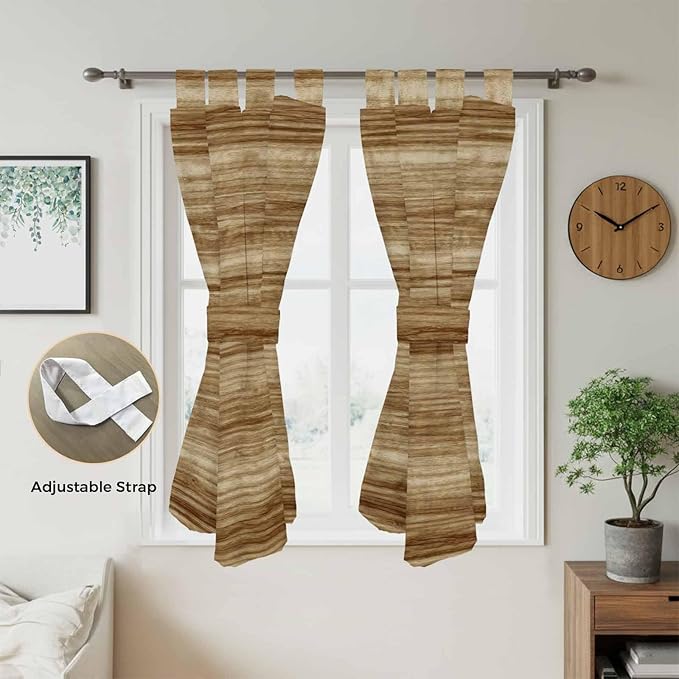 Vintage Western Bedroom Curtains 72 Inch Length, Window Curtains Tab Top, Rustic Farmhouse Wooden Grain Barn Door Light Filtering Window Treatments Drapes 52"x72" 2 Panel