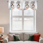 Grey Easter Tie Up Valance Curtains for Windows, Kitchen Curtains Window Shades, Spring Cartoon Bunny Colorful Eggs Wood Grain Light Filtering Roman Curtain Valances for Bedroom/Bathroom/Cafe 60"x18"