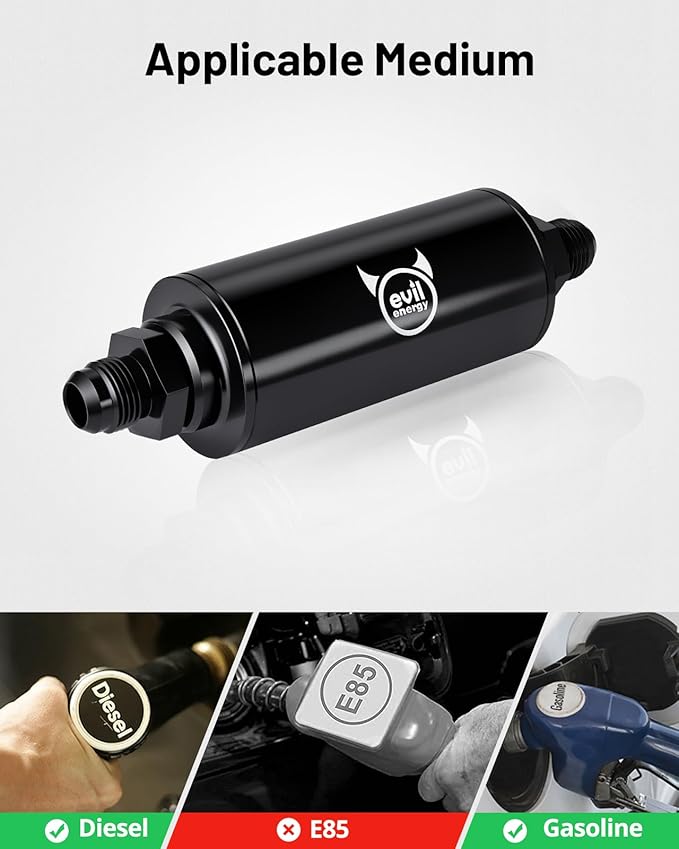 EVIL ENERGY Inline Fuel Filter 100 Micron with 6AN 8AN 10AN Adapter Universal 50MM