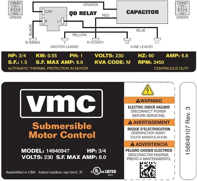 Red Lion RLCB07-230 3/4-HP 230-Volt VMC Control Box for Submersible Well Pump, Grey, 640190
