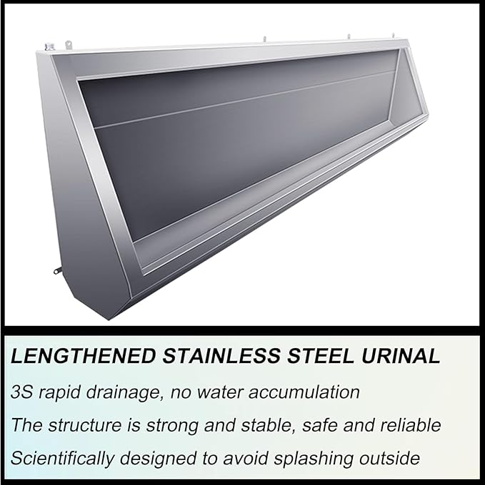 Wall-Mounted Stainless Steel Urinal Trough with Drain Pipe and Sensor, 304 Steel Commercial Multi-User Urinal, 100CM/150CM, for Schools and Construction Sites (150CM)