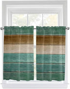 Vintage Plank Turquoise Brown Window Valance Curtains, Farmhouse Wood Grain Light Filtering Kitchen Valance with 3-inch Rod Pocket for Living Room Bathroom Bedroom,2 Panel,27.5x45In