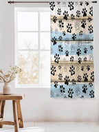 Sheer Curtains 63 Inch Length, Blue Dog Paw Print Semi Sheer Curtains Light Filtering Window Treatment, Vintage Farmhouse Rustic Wooden Grain Privacy Voile Drapes for Living Room Bedroom 52x63 Inch