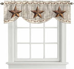 Western Texas Star Retro Tie Up Valance Curtains for Windows, Kitchen Curtains Window Shades, Country Farmhouse Gray Wood Grain Light Filtering Roman Curtain Valances for Bedroom/Bathroom/Cafe 60"x18"