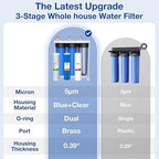 SimPure Whole House Water Filter System, 3-Stage Clear Home Water Pre-Filtration with Carbon Sediment and GAC Filters, Reduce Odor, Chlorine, Taste, Iron, 1" NPT Brass Port, BPA Free (DB20P-3)