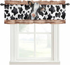 Cow Printed Curtain Valances for Windows, Kitchen Valance Window Treatment, Farmhouse Watercolor Country Wooden Grain Light Filtering Block Curtains for Bathroom/Bedroom/Living Room 54'' x 18''