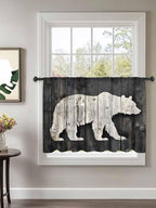 Sheer Curtains 54 Inch Length, White Brown Bear Semi Sheer Curtains Light Filtering Window Treatment, Farmhouse Country Rustic Wooden Grain Privacy Voile Drapes for Living Room Bedroom 52x54 Inch