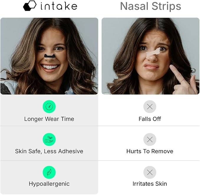 Intake Breathing Magnetic Nasal Strips Starter Kit (30 Count, Black) - Boost Oxygen Intake, Reduce Snoring, Improve Sleep Quality - Sweat Resistant, Nasal Strips - Extra Strength Snoring Solution