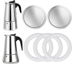 2 Pcs Filter with 3 Pcs Silicone Gasket Seals for 4 Cup Stovetop Espresso Coffee Maker Replacement Parts for Big Tummy and Straight Stainless Steel Moka Pot