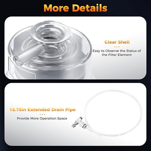KF25 Oil Mist Filter, Vacuum Pump Exhaust Oil Mist Filter with 15.75 in Oil Drain Pipe, Oil Removal Up to 95%, Built-in Glass Fiber Filter Material, Vacuum Pump Filter for Industrial Production