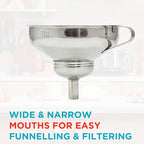 Zoie + Chloe 3-in-1 Stainless Steel Funnel Set - Kitchen Funnels with Detachable Fine Mesh Filter & Strainer for Filtering Herbs, Food Bits - Durable Stainless Steel - Ease to Use, Dishwasher Safe