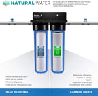 iSpring WGB22B-PB+AHPF12MNPT16X2 2-Stage Whole House Water Filtration System with 20” x 4.5” Carbon Block and Lead Reducing Filters and 3/4" Push-fit Stainless Steel Hose Connectors, Blue