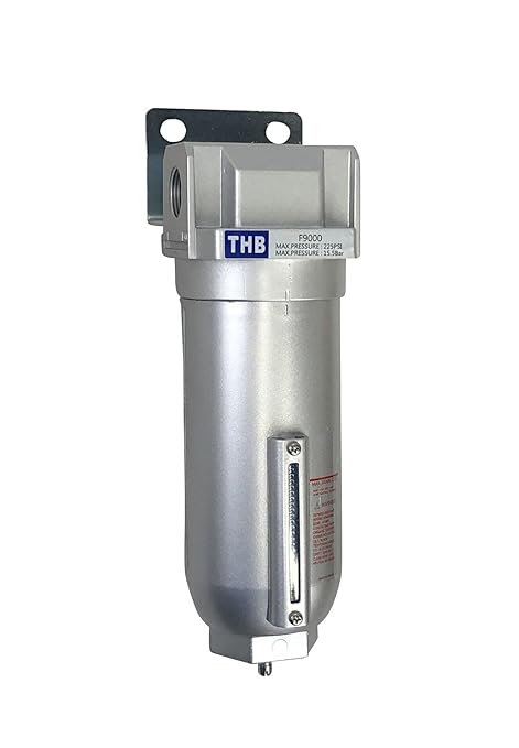 1/2" NPT Industrial Particulate Filter, Removes Water, Moisture, Debris from Compressed Air Lines, 11oz Bowl (225 PSI Max)