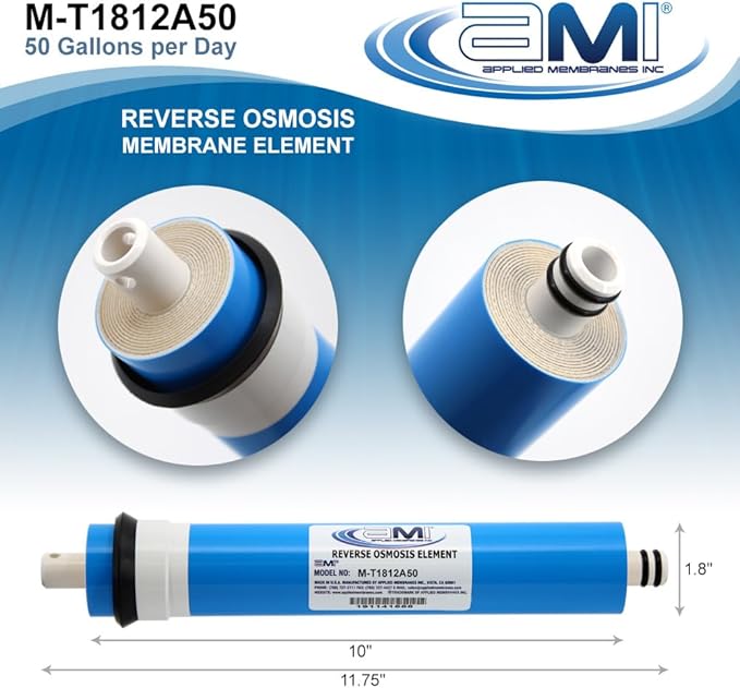 APPLIED MEMBRANES INC. 50 GPD Reverse Osmosis Membrane | RO Membrane Water Filter Replacement for Reverse Osmosis Water Filtration System | 1.8" x 12" Universal Compatibility, Pack of 5