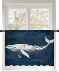 Sheer Curtains 54 Inch Length, Summer Whale Semi Sheer Curtains Light Filtering Window Treatment, Ocean Vintage Wooden Grain Blue Privacy Voile Drapes for Living Room Bedroom 52x54 Inch