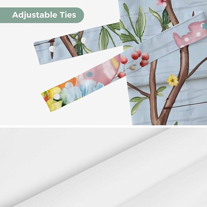 Easter Tie Up Valance Curtains for Windows, Kitchen Curtains Window Shades, Spring Watercolor Bunny Eggs Flower Wood Grain Blue Light Filtering Roman Curtain Valances for Bedroom/Bathroom/Cafe 42"x18"