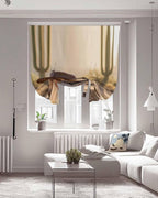 Tie Up Curtains for Windows, Cowboy Western Adjustable Balloon Nature Linen Textured Kitchen Curtain, Cowboy Hats Boots Desert Cacti Vintage Tie Up Light Filtering Curtains for Decor, 34 x 45 In