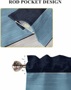 Vintage Country Woodcuts Window Valance Curtains, Blue Gradient Striped Light Filtering Kitchen Valance with 3-inch Rod Pocket for Living Room Bathroom Bedroom,2 Panel,52x45In