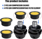 2 Pcs 1/2" Thread Air Compressor Silencer Filter, 20mm Metal Noise Muffler, Intake Filter Replacement for Generators, Blowers, Exhaust Ports, Air Compressor Parts