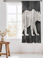 Sheer Curtains 63 Inch Length, White Brown Bear Semi Sheer Curtains Light Filtering Window Treatment, Farmhouse Country Rustic Wooden Grain Privacy Voile Drapes for Living Room Bedroom 52x63 Inch