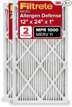 Filtrete 12x24x1 AC Furnace Air Filter, MERV 11, MPR 1000, Micro Allergen Defense, 3-Month Pleated 1-Inch Electrostatic Air Cleaning Filter, 2 Pack (Actual Size 11.719 x 23.72 x 0.85 in)