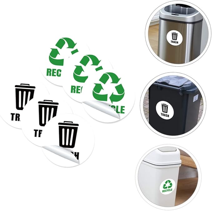 Veemoon 6-Piece Set of Self-Adhesive Garbage Classification Label Stickers Waste Sorting Stickers for Trash Cans and Containers Design for Easy Identification