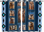 2 Panel Kitchen Cafe Curtains, Desert Camels Sunlight Filtering Nature Air Through, Home Decor Window Covering Tier Curtains for Living Room 104W x 72L inch Wildlife Brown Animals Blue Geometric
