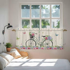 Farmhouse Spring Tier Curtains, Retro Bicycles Flowers Vines Butterfly Light Filtering Kitchen Curtains, 2Pcs Rod Pocket Half Window Treatments Panels for Sink Cafe Cabinet Camper 27.5x24 Inches