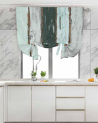 Tie Up Curtains for Windows, Blue Teal Adjustable Balloon Nature Linen Textured Kitchen Curtain, Vintage Wooden Retro Art Farmhouse Barns Blackout Curtains for Living Room, 46 x 63 Inches