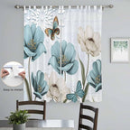 Blue Tulips Living Room Curtains 96 Inch Length, Window Curtains Tab Top, Watercolor Flowers Butterfly Spring Farmhouse Blue Light Filtering Window Treatments Drapes 52"x96" 2 Panel