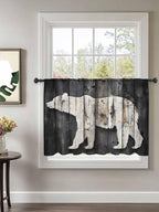 Sheer Curtains 45 Inch Length, White Brown Bear Semi Sheer Curtains Light Filtering Window Treatment, Farmhouse Country Vintage Wood Grain Privacy Voile Drapes for Living Room Bedroom 52x45 Inch