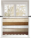 Sheer Curtains 54 Inch Length, Vintage Geometric Brown Semi Sheer Curtains Light Filtering Window Treatment, Farmhouse Country Chic Wood Grain Privacy Voile Drapes for Living Room Bedroom 52x54 Inch