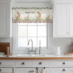 Easter Sheer Valances for Windows 54"x18", Light Filtering Kitchen Curtains Valance, Spring Watercolor Bunny Eggs Flower Leaf Beige Rod Pocket Chiffon Curtains for Living Room Bedroom Cafe