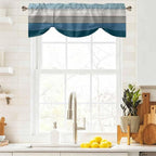 Blue Ombre Wooden Tie Up Valance Curtains for Windows, Kitchen Curtains Window Shades, Farmhouse Retro Wood Gradient Light Filtering Roman Curtain Valances for Bedroom/Bathroom/Cafe 60"x18"