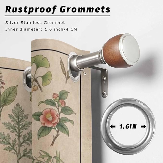 Vintage Outdoor Curtains for Patio Grass Herbal Botanical Garden Plants Waterproof Outside Curtains with Grommet Top Weatherproof Curtain for Cabana Pergola Gazebo, 2 Pack, 54" W x 84" L