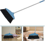 BESPORTBLE Soft Bristle Broom Dustpan Set Blue Floor Sweeping Broom Non-Stick Hair Design Home Kitchen Patio Garage Use