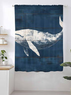 Sheer Curtains 72 Inches Long, Summer Whale Semi Sheer Curtains Light Filtering Window Treatment, Ocean Vintage Wooden Grain Blue Privacy Voile Drapes for Living Room Bedroom 52x72 Inch
