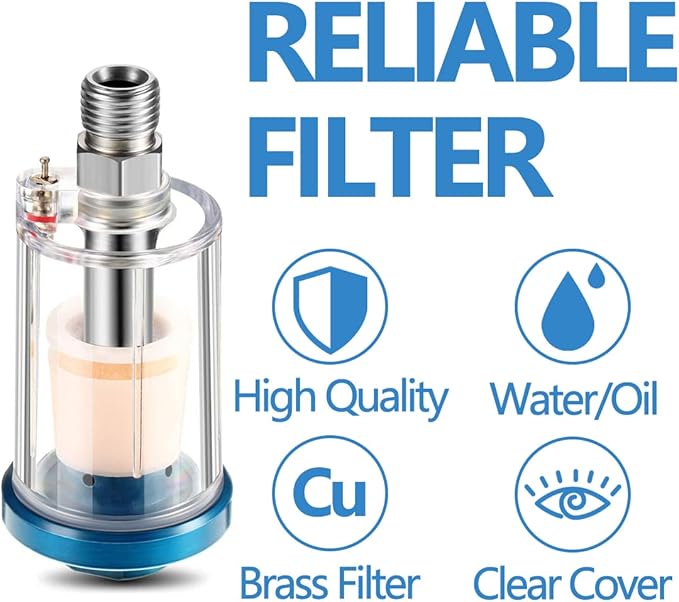 3 Pcs Mini in-Line Air Filter Water Oil Separator for Air Line with 5 Pcs Spray Tool Filter,1/4'' NPT Inlet and Outlet Oil Water Separator Airbrush Filter Moisture Separator