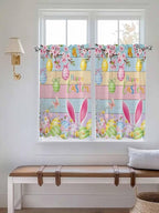 Colorful Easter Kitchen Curtains 45 Inches length, Spring Watercolor Bunny Egg Flower Wood Grain Window Treatment Curtain Drapes, Lightweight Window Panels for Living Room Bedroom, 52"x45", 2 Panels