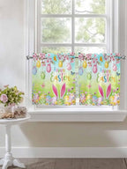 Easter Half Window Curtain 36 Inches Long, Spring Bunny Colorful Rabbit Eggs Butterfly Blue Green Window Treatment Curtain Drapes, Small Tier Curtains for Bathroom Over Sink, 27.5"x36", 2 Panels