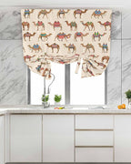 Tie Up Curtains for Windows, Summer Camels Adjustable Balloon Nature Linen Textured Kitchen Curtain, Farmhouse Retro Cartoon Desert Animals Blackout Curtains for Living Room, 46 x 63 Inches