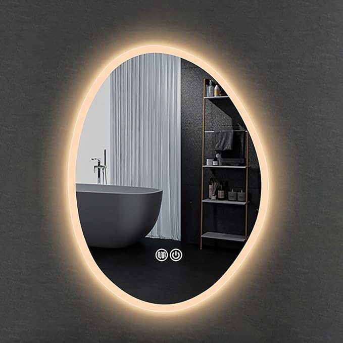 Inner Sand Smart Illuminated LED Bathroom Mirror, Wall Mounted Multifunction Bathroom Vanity Mirror with Dimmable Brightness | Sensor Touch | Demister Pad | Time Temperature(Defog+Dimmable,50x70cm)